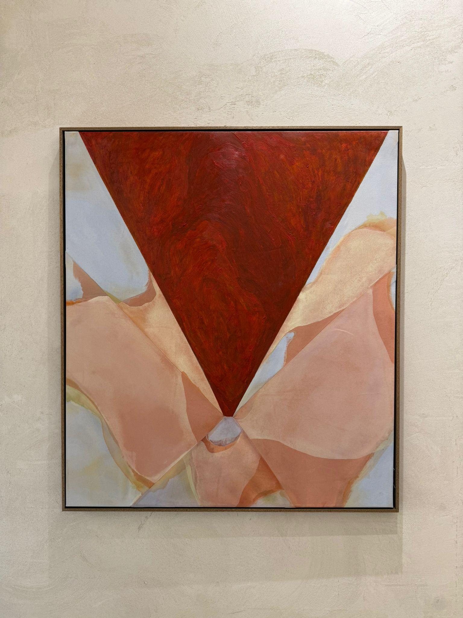 Amela Rasi Abstract Geometric Painting with Red Triangle Oil on Canvas For Sale 5