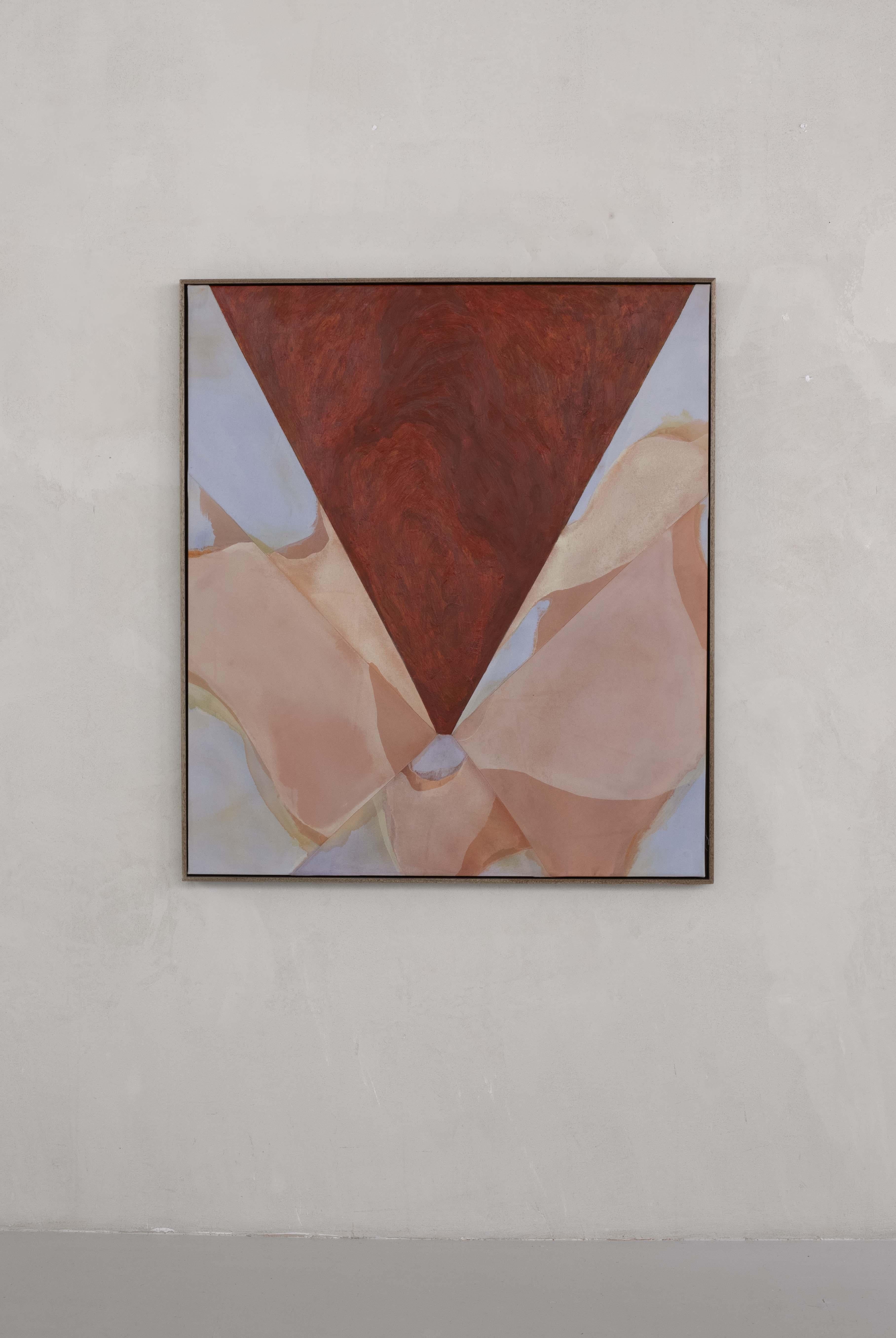 Amela Rasi Abstract Geometric Painting with Red Triangle Oil on Canvas