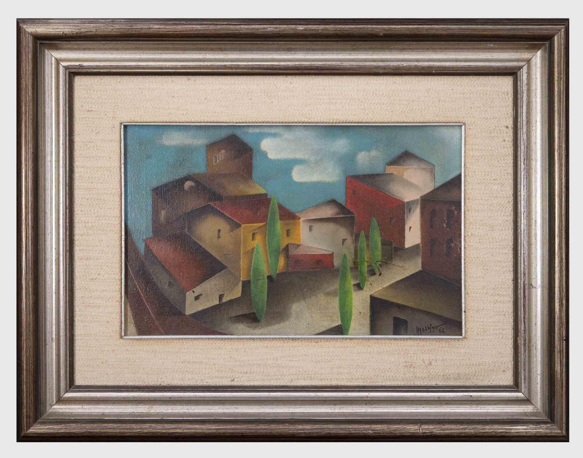Houses - Oil Painting by Amelia Claudio Mossino - 1964