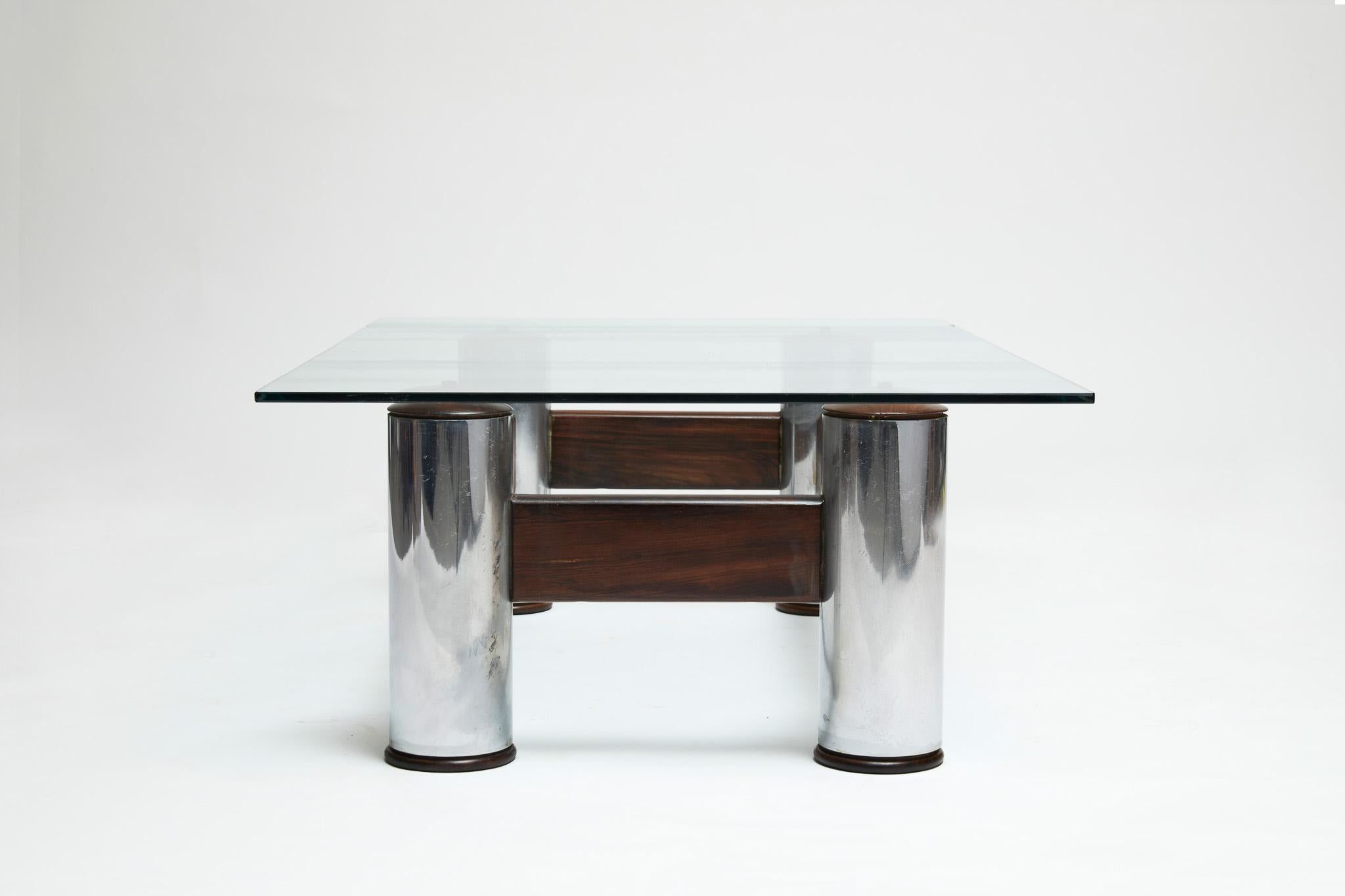 Brazilian Midcentury ModeCoffee Table in Hardwood & Chrome by Sergio Rodrigues 1965 Brazil For Sale