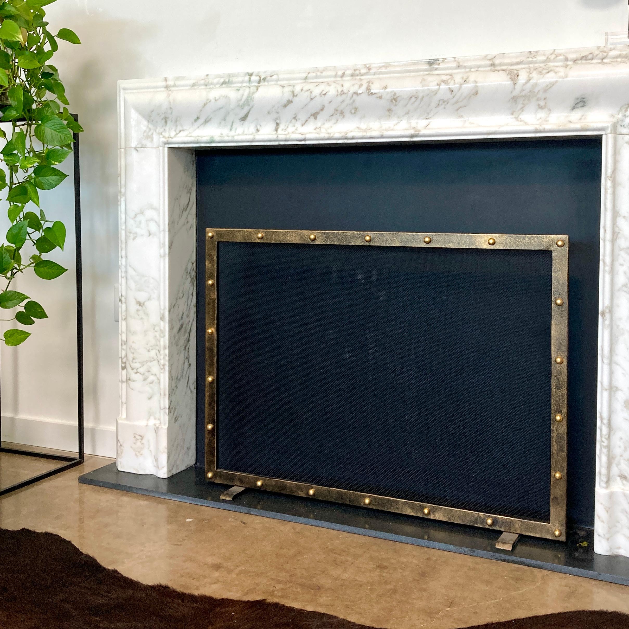 American Amelia Fireplace Screen in Gold Rubbed Black For Sale