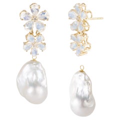 Nina Zhou Moonstone Diamond Blossom and Baroque Pearl Convertible Drop Earrings