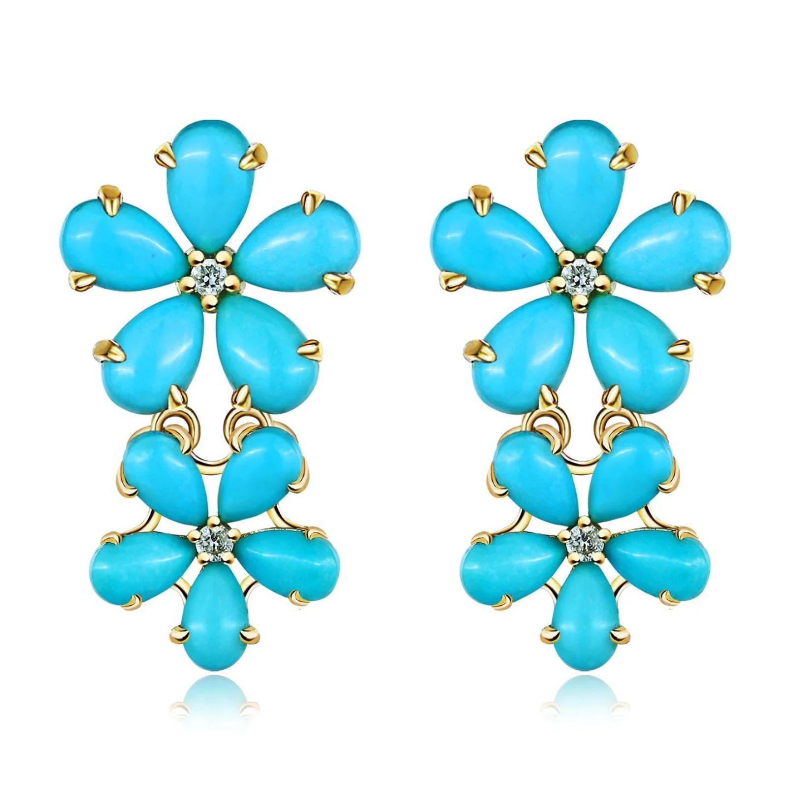 Pendientes Convertibles Nina Zhou Turquesa Diamante Flor y Perla Barroca en Nuevo estado para la venta en Rowland Heights, CA