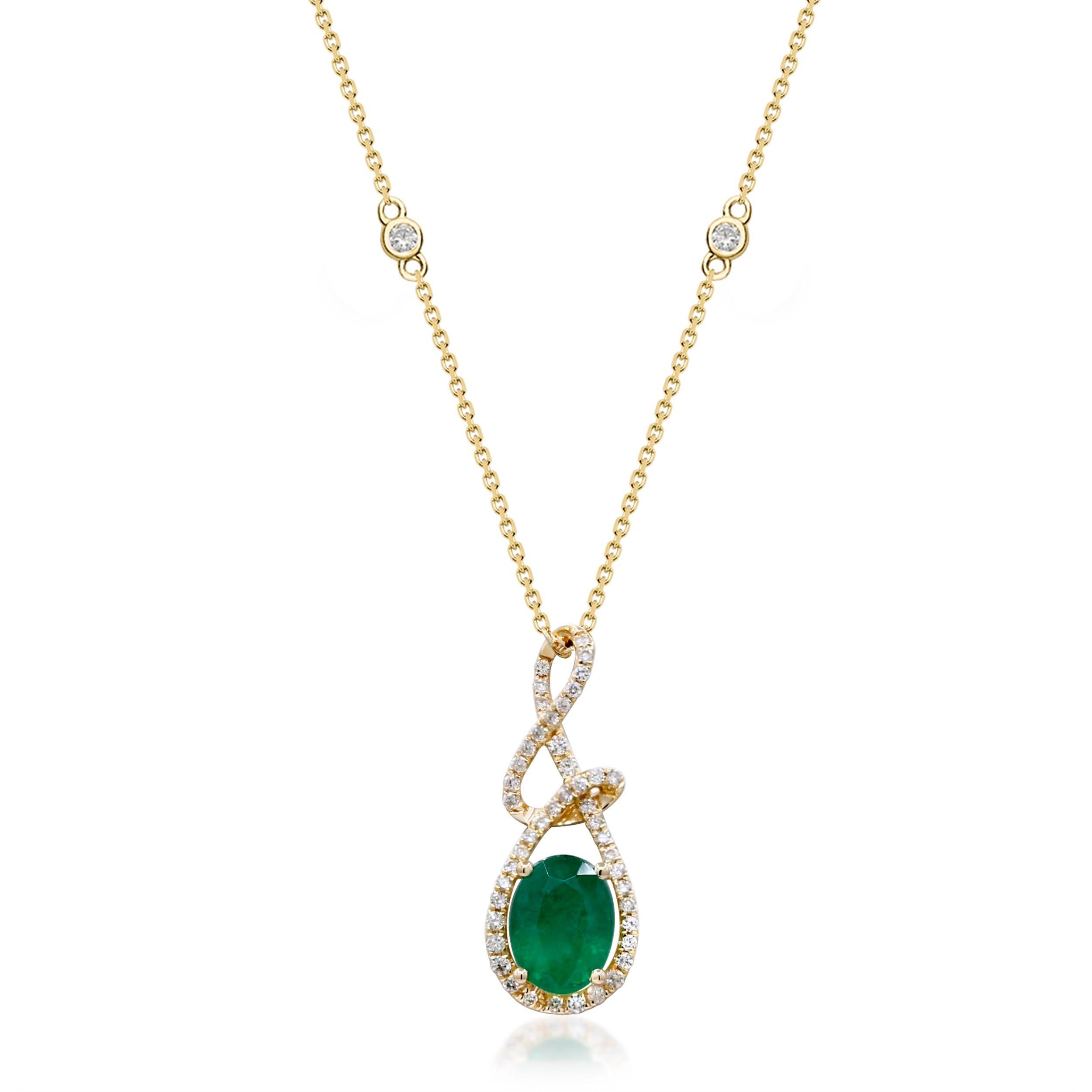 Art Deco Amelie 14K Yellow Gold Oval-Cut Emerald Pendant For Sale