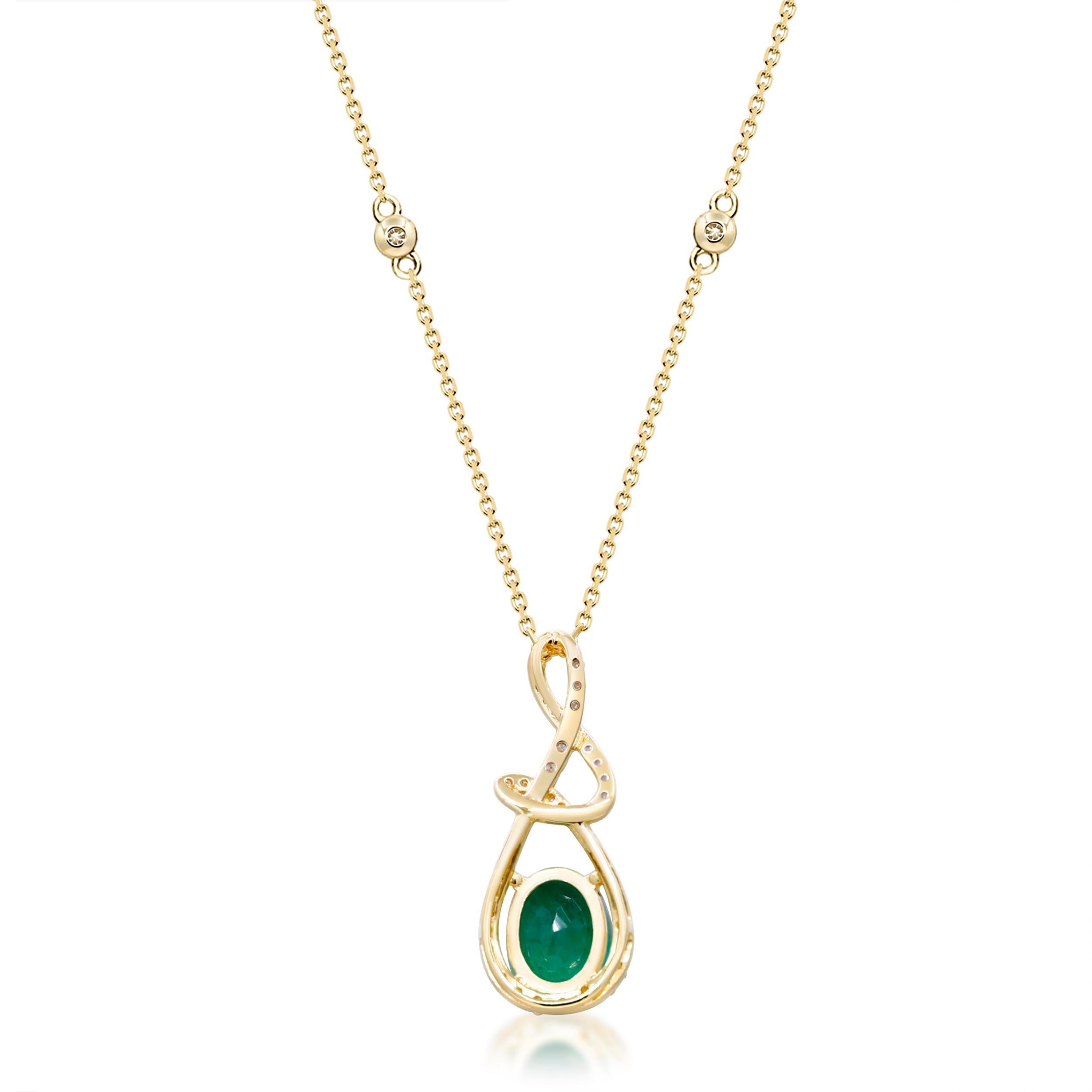 Oval Cut Amelie 14K Yellow Gold Oval-Cut Emerald Pendant For Sale