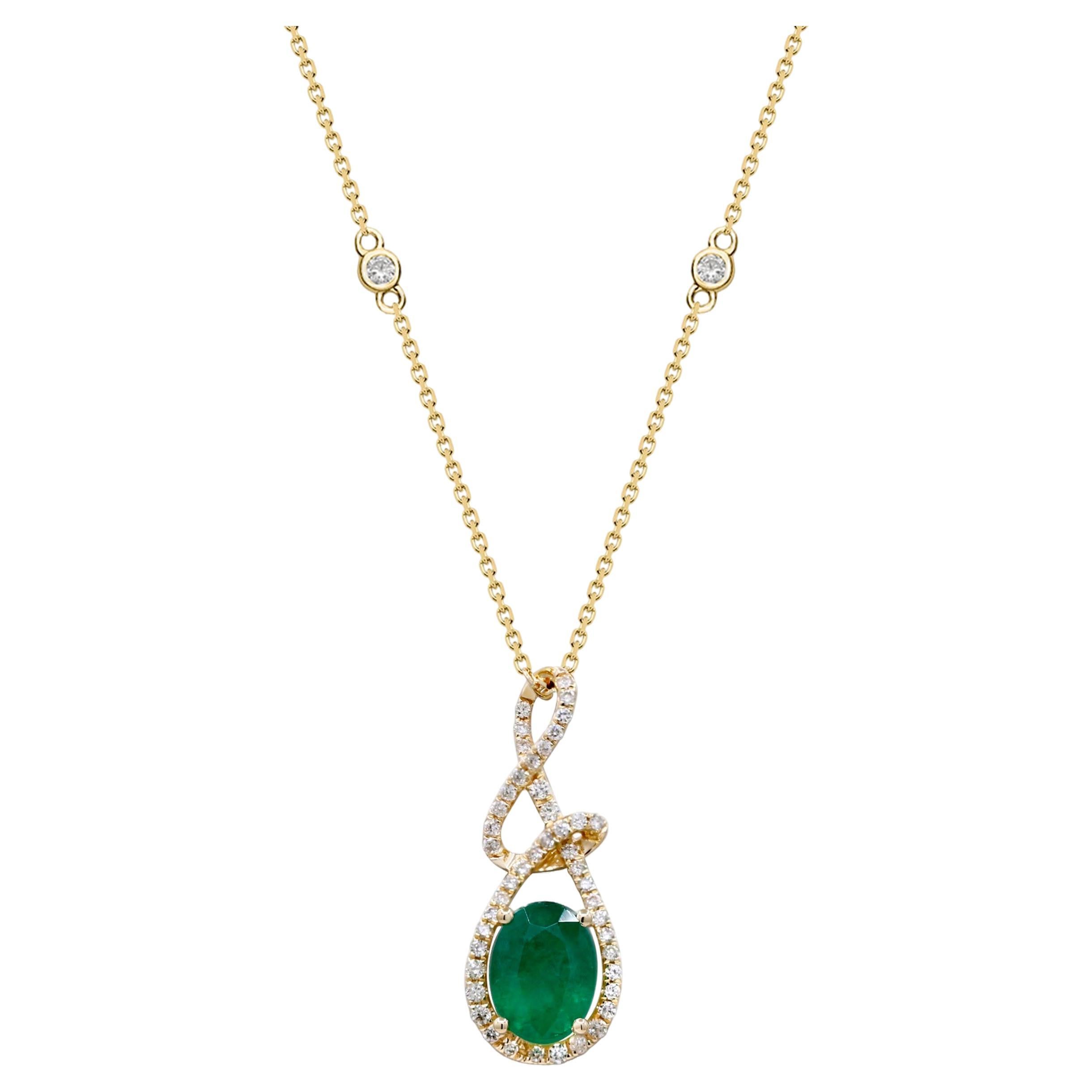 Amelie 14K Yellow Gold Oval-Cut Emerald Pendant For Sale