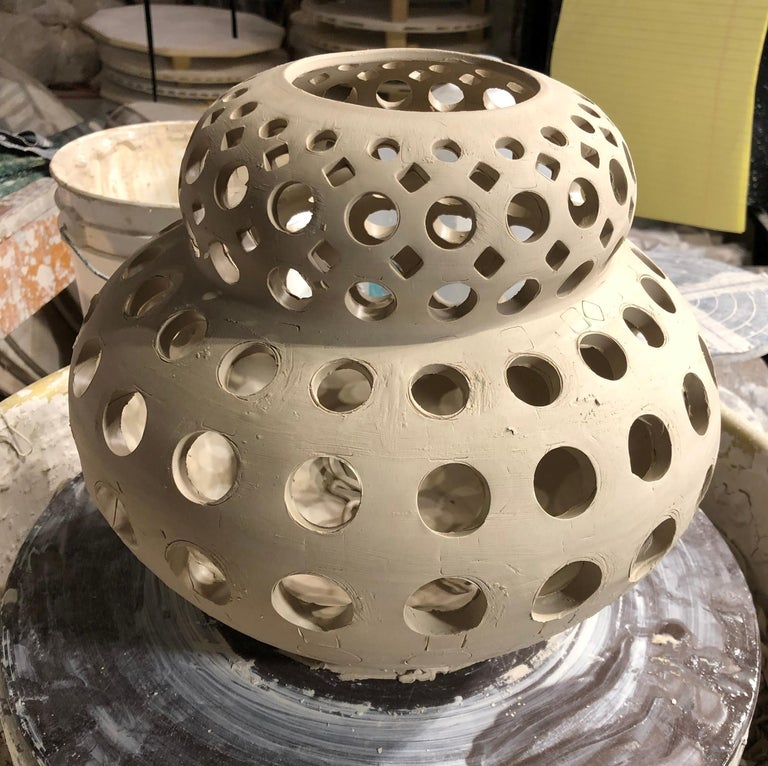 AmeliePierced Ceramic Tabletop Sculpture Turquoise For Sale at 1stDibs