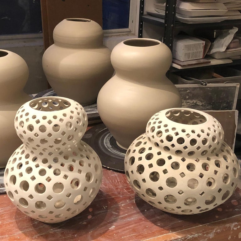 AmeliePierced Ceramic Tabletop Sculpture Turquoise For Sale at 1stDibs