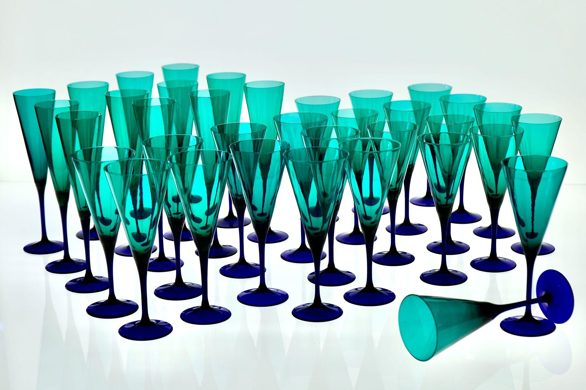Mid-Century Modern Amelio Cenedese, Set of 36 Glasses Murano, Italy, circa 1950s For Sale