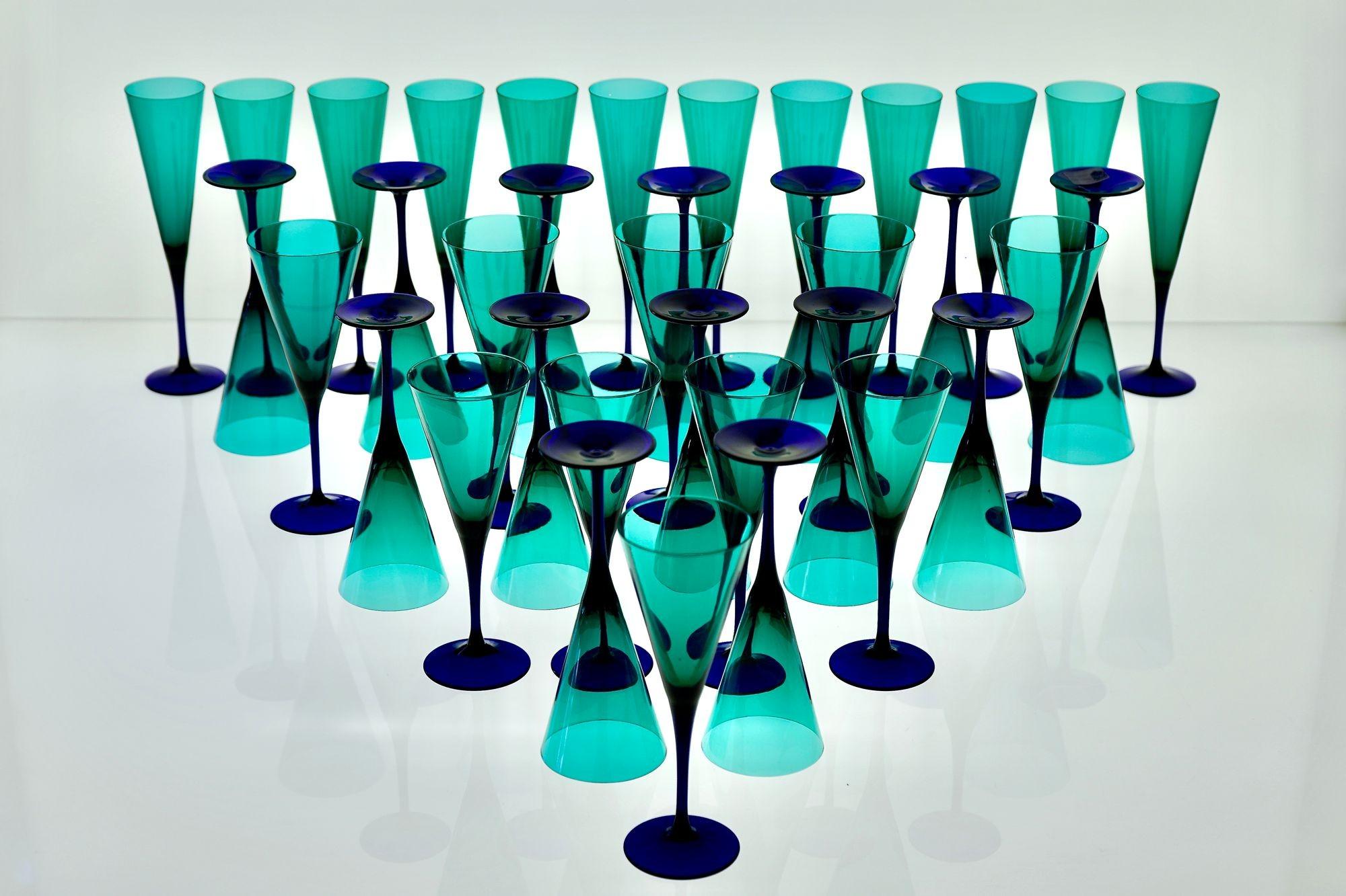 Italian Amelio Cenedese, Set of 36 Glasses Murano, Italy, circa 1950s For Sale
