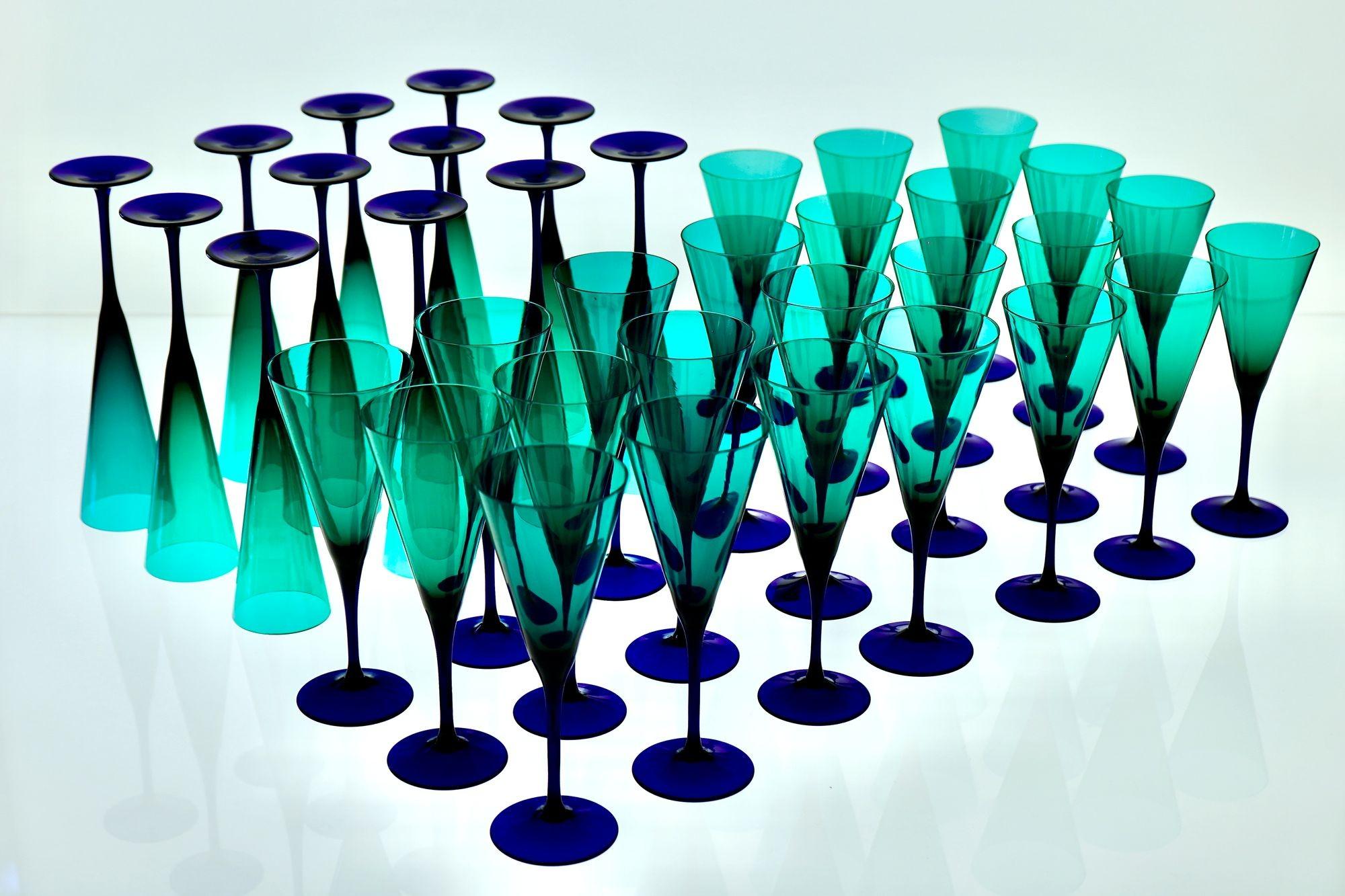 Art Glass Amelio Cenedese, Set of 36 Glasses Murano, Italy, circa 1950s For Sale