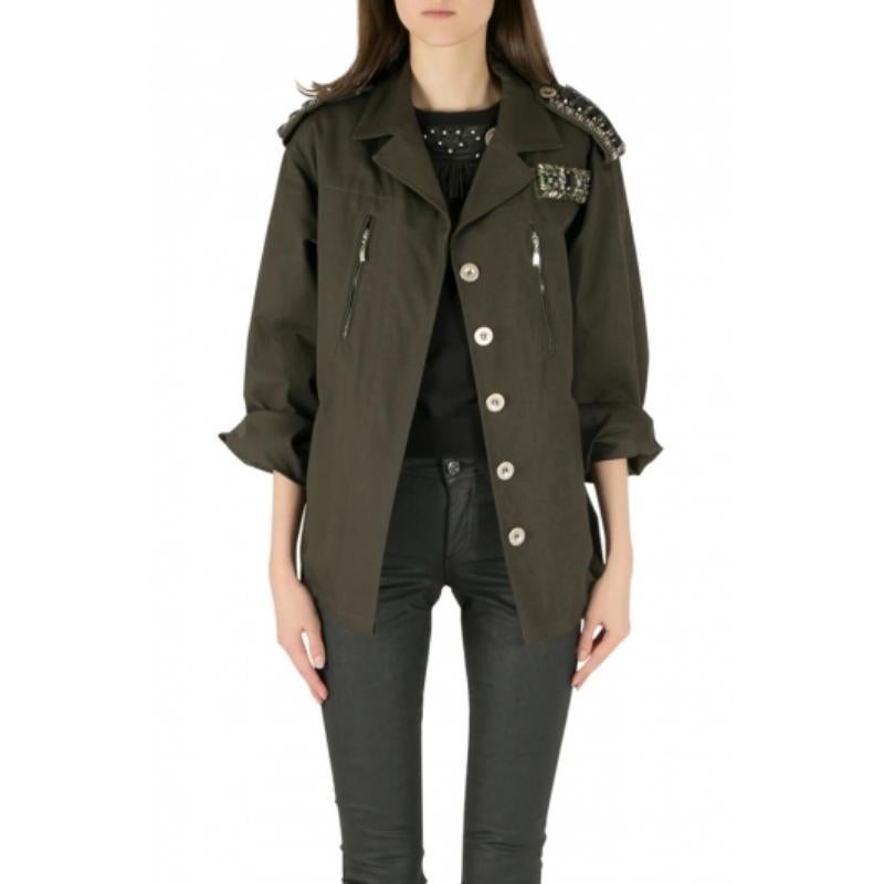 Amen Chaqueta militar verde oscuro de algodón con detalles de charreteras y cristales M Negro