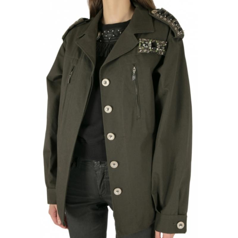 Amen Chaqueta militar verde oscuro de algodón con detalles de charreteras y cristales M 1