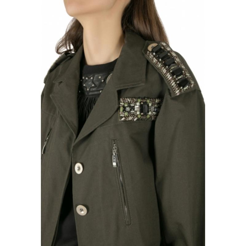 Amen Chaqueta militar verde oscuro de algodón con detalles de charreteras y cristales M 2