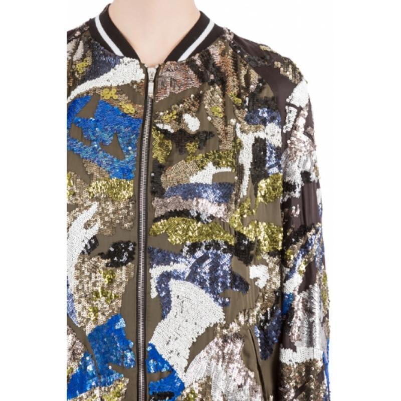 Amen Chaqueta bomber de satén con adornos de lentejuelas multicolor M Negro en venta