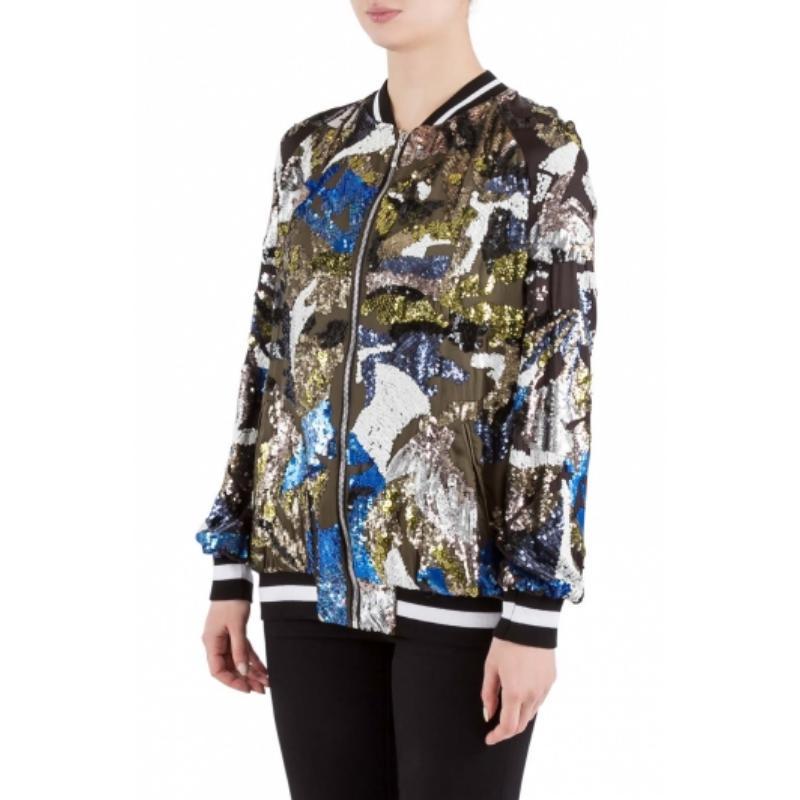 Amen Chaqueta bomber de satén con adornos de lentejuelas multicolor M en Excelente estado para la venta en Dubai, Al Qouz 2