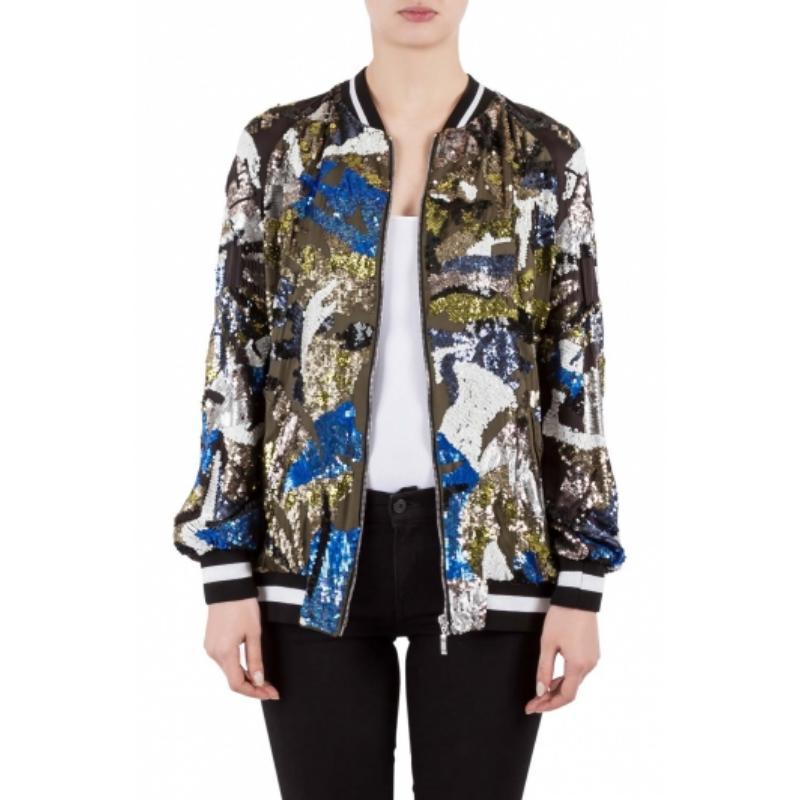De las mujeres Amen Chaqueta bomber de satén con adornos de lentejuelas multicolor M en venta