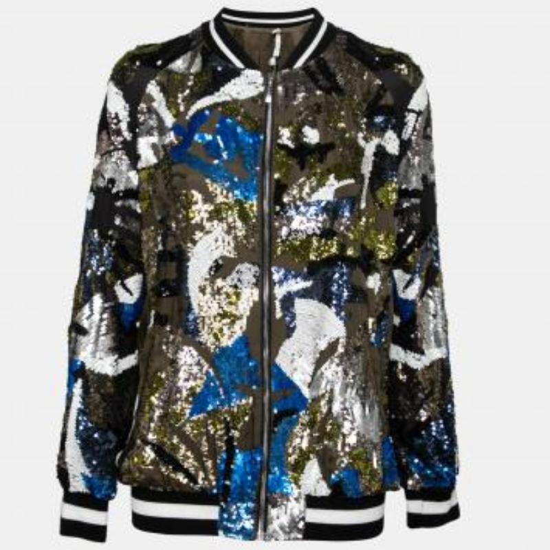 Amen Chaqueta bomber de satén con adornos de lentejuelas multicolor M en venta 2