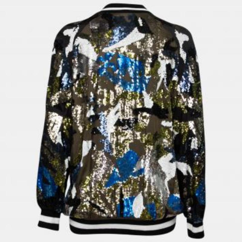 Amen Chaqueta bomber de satén con adornos de lentejuelas multicolor M en venta 4