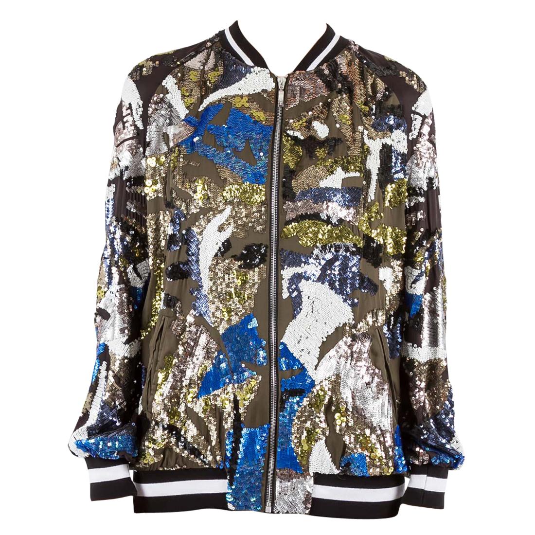 Amen Multicolor Sequin Embellished Satin Bomber Jacket M