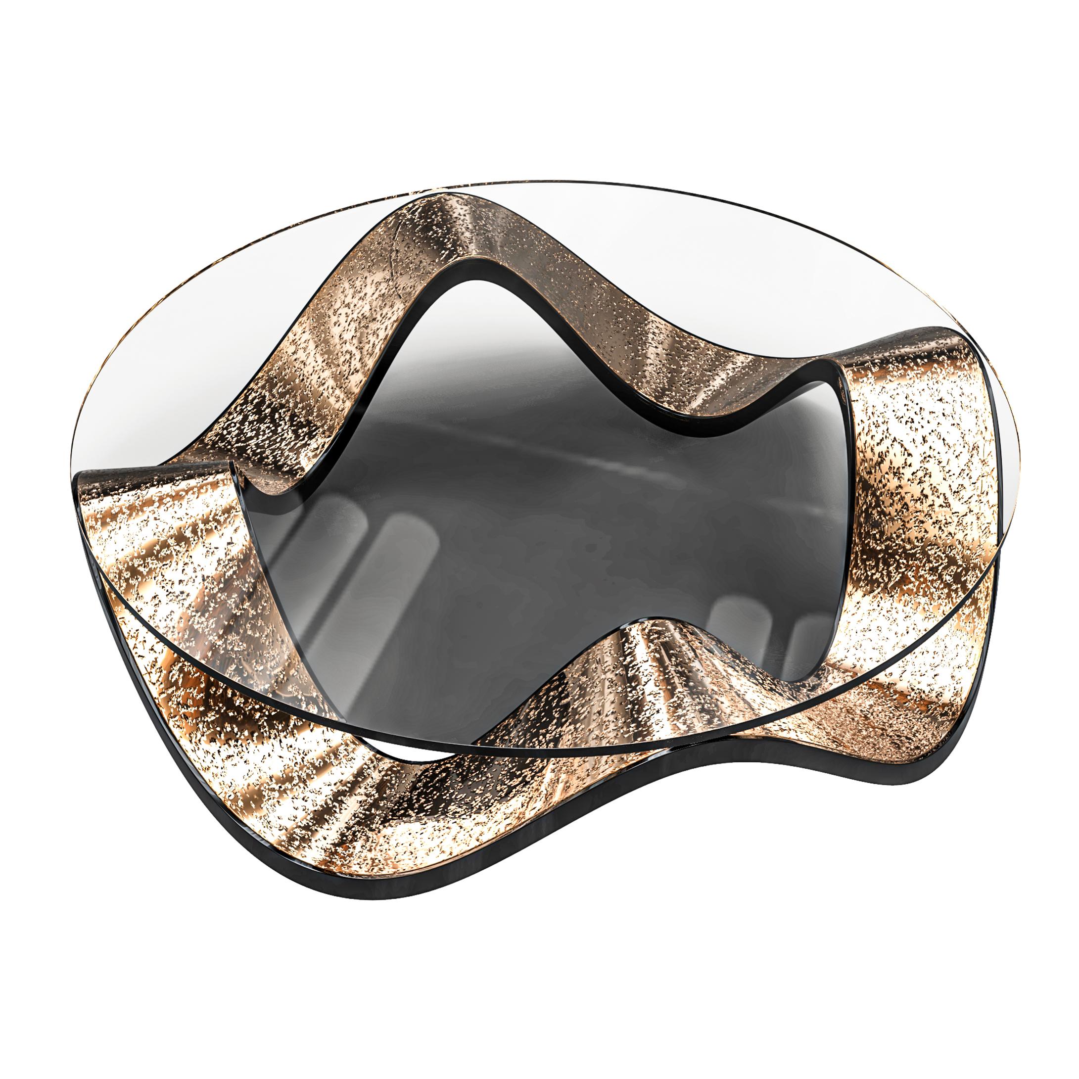 Table basse Amendola, acier inoxydable et bronze texturé spécial, Istanbul en vente 1