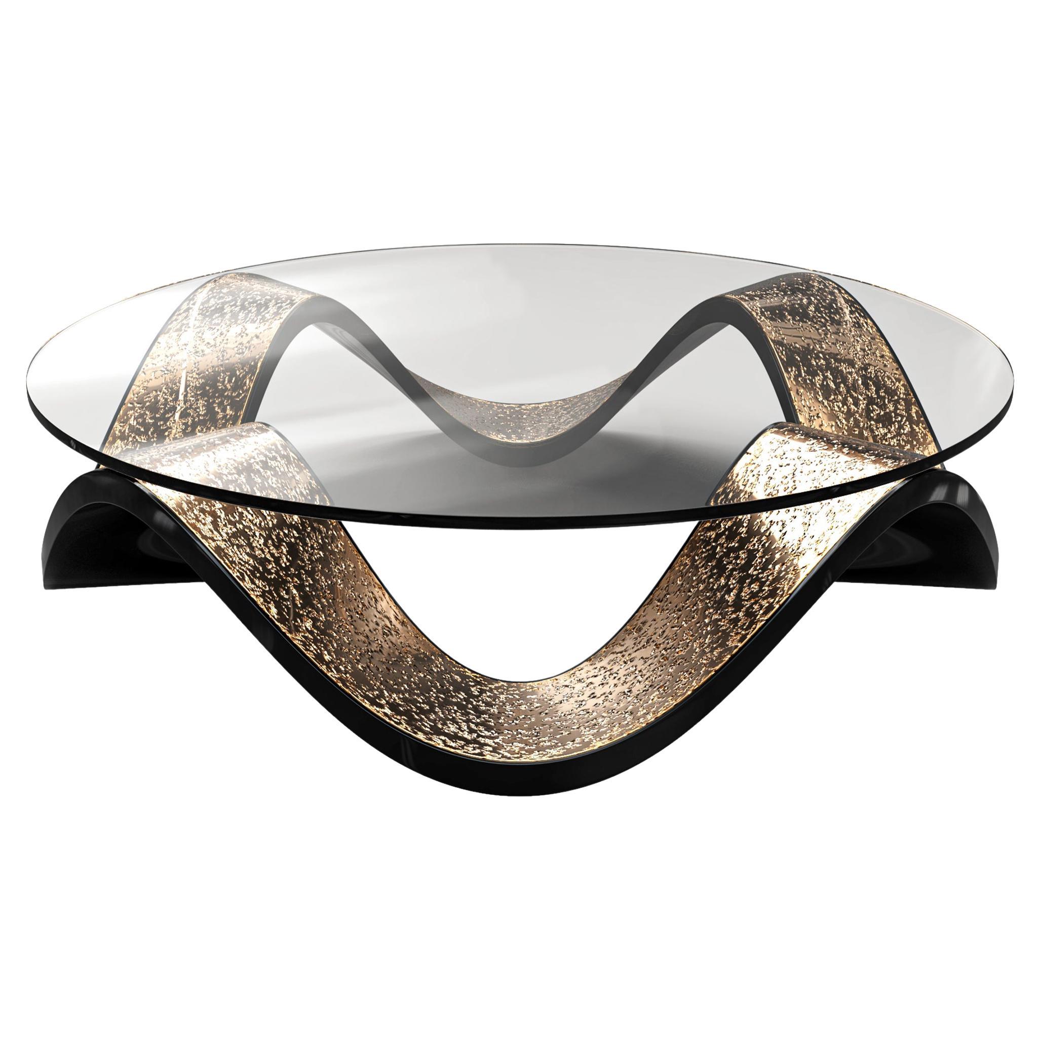 Mesa de centro "Amendola", acero inoxidable y bronce texturado especial, Estambul