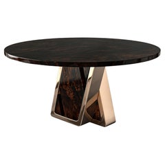 Runder Tisch „Amendola“ aus Bronze und Wurzelholz-Walnussholz, handgefertigt, Istanbul