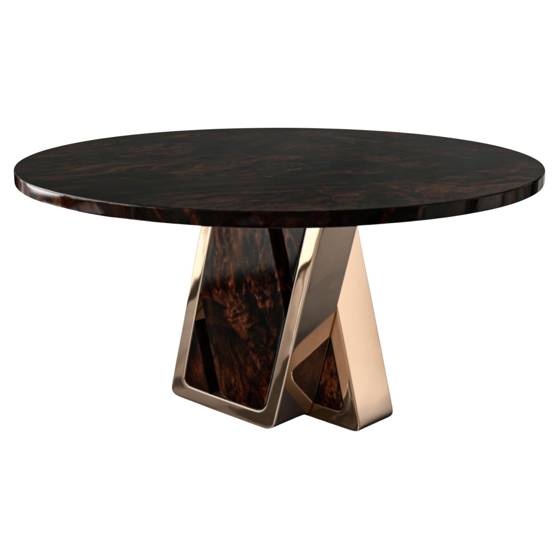 Mesa redonda "Amendola" de bronce y nogal nudo, hecha a mano, Estambul