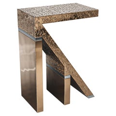 "Amendola" Side Table with Bronze & Special Textured Bronze, Handmade, Istanbul