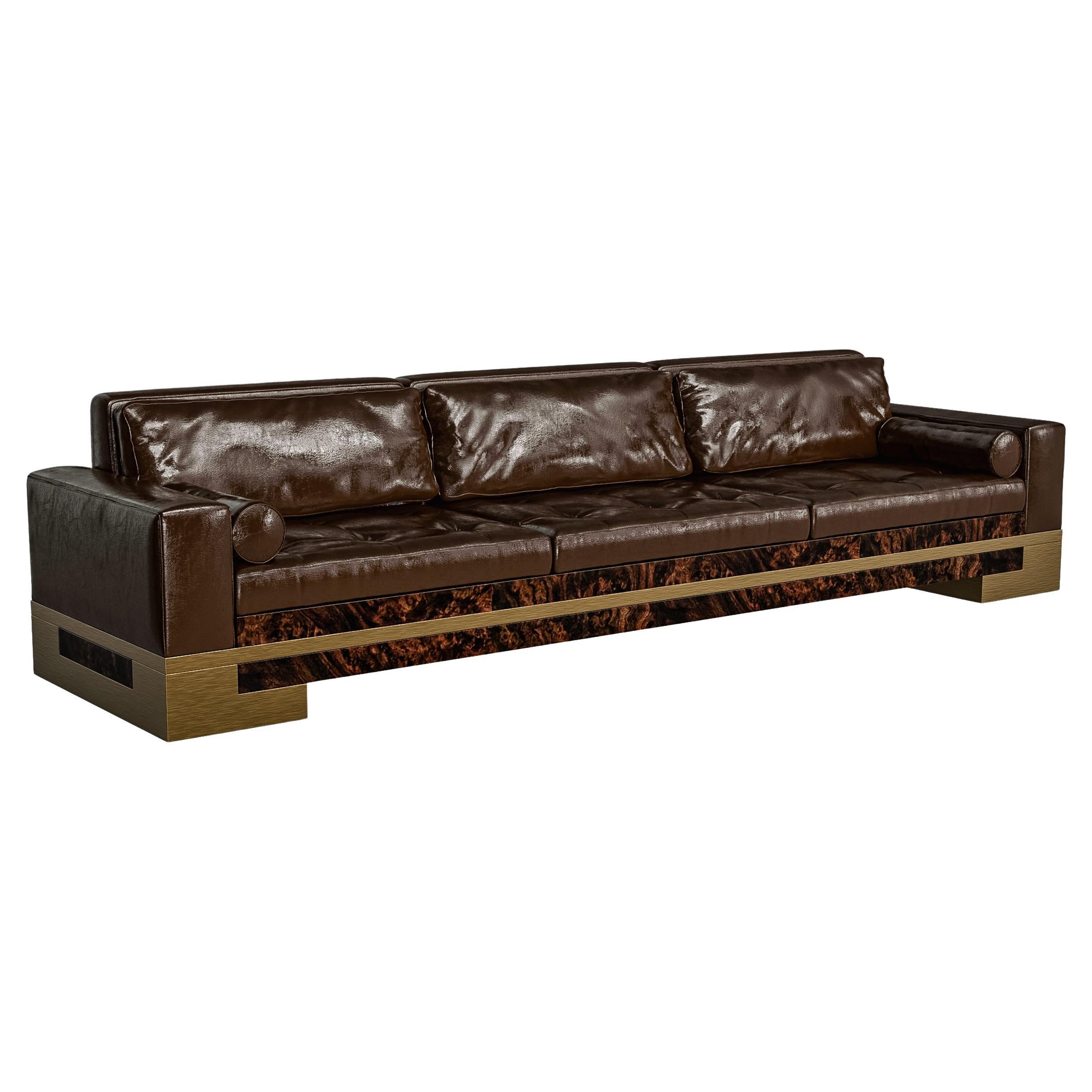"Amendola" Sofa with Patina Bronze and Tailor made Leather, Istanbul