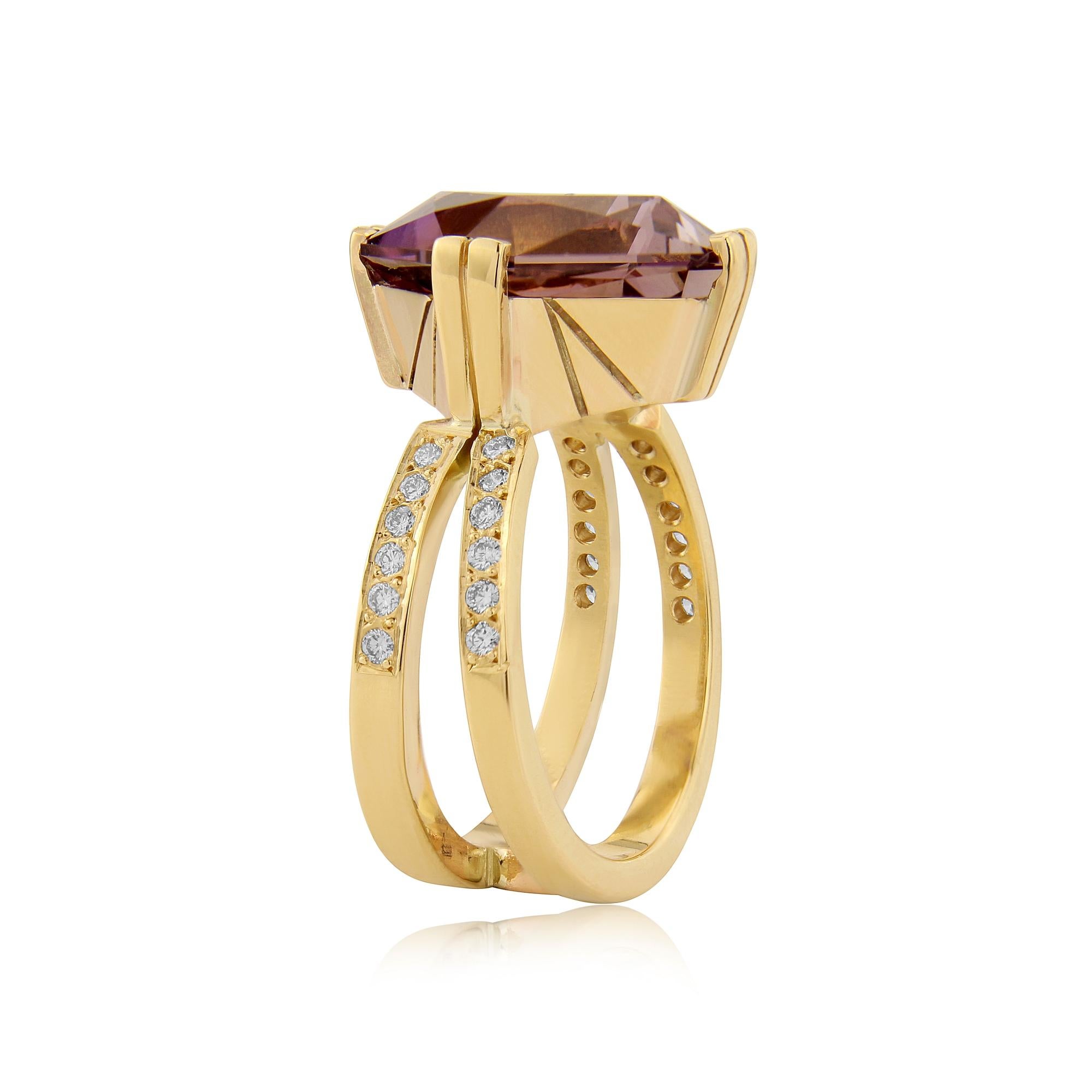 Contemporary Amentrine Diamond Gold Cocktail Ring
