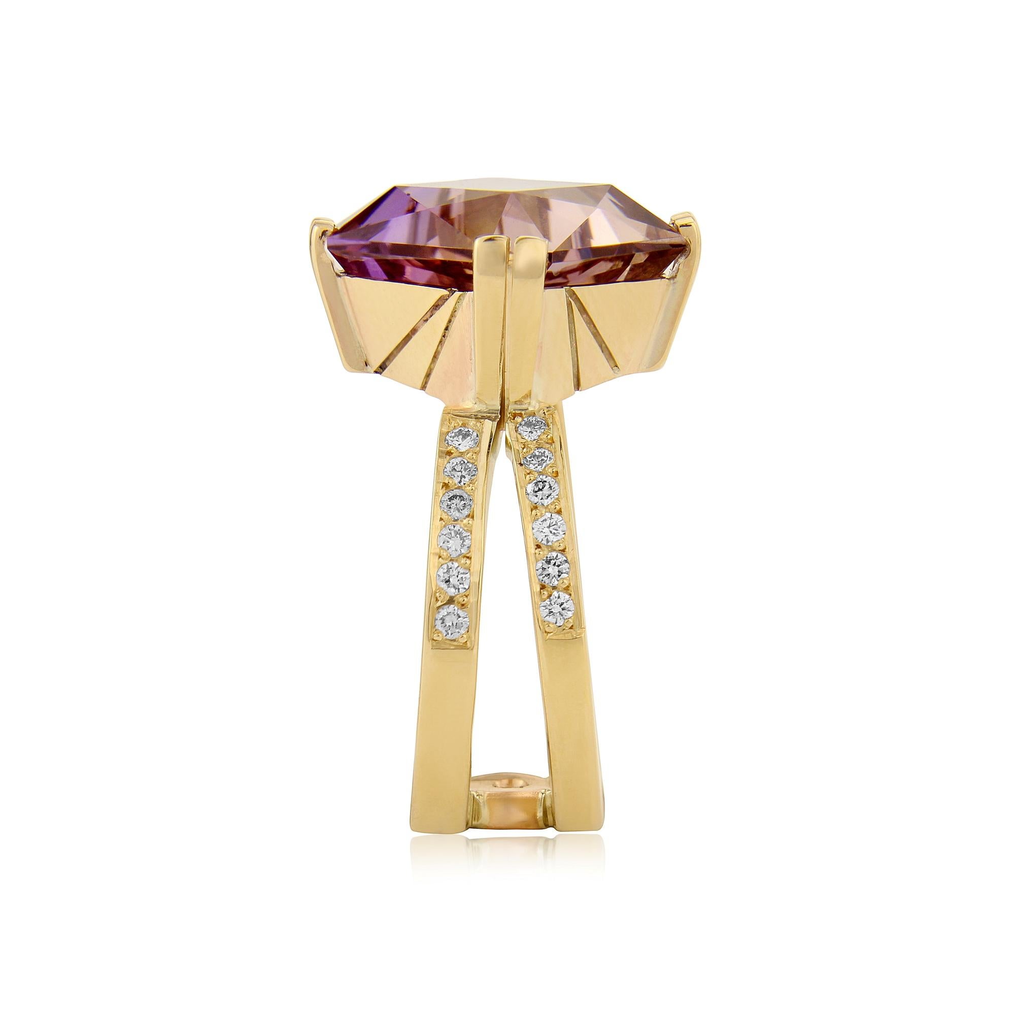 Asscher Cut Amentrine Diamond Gold Cocktail Ring