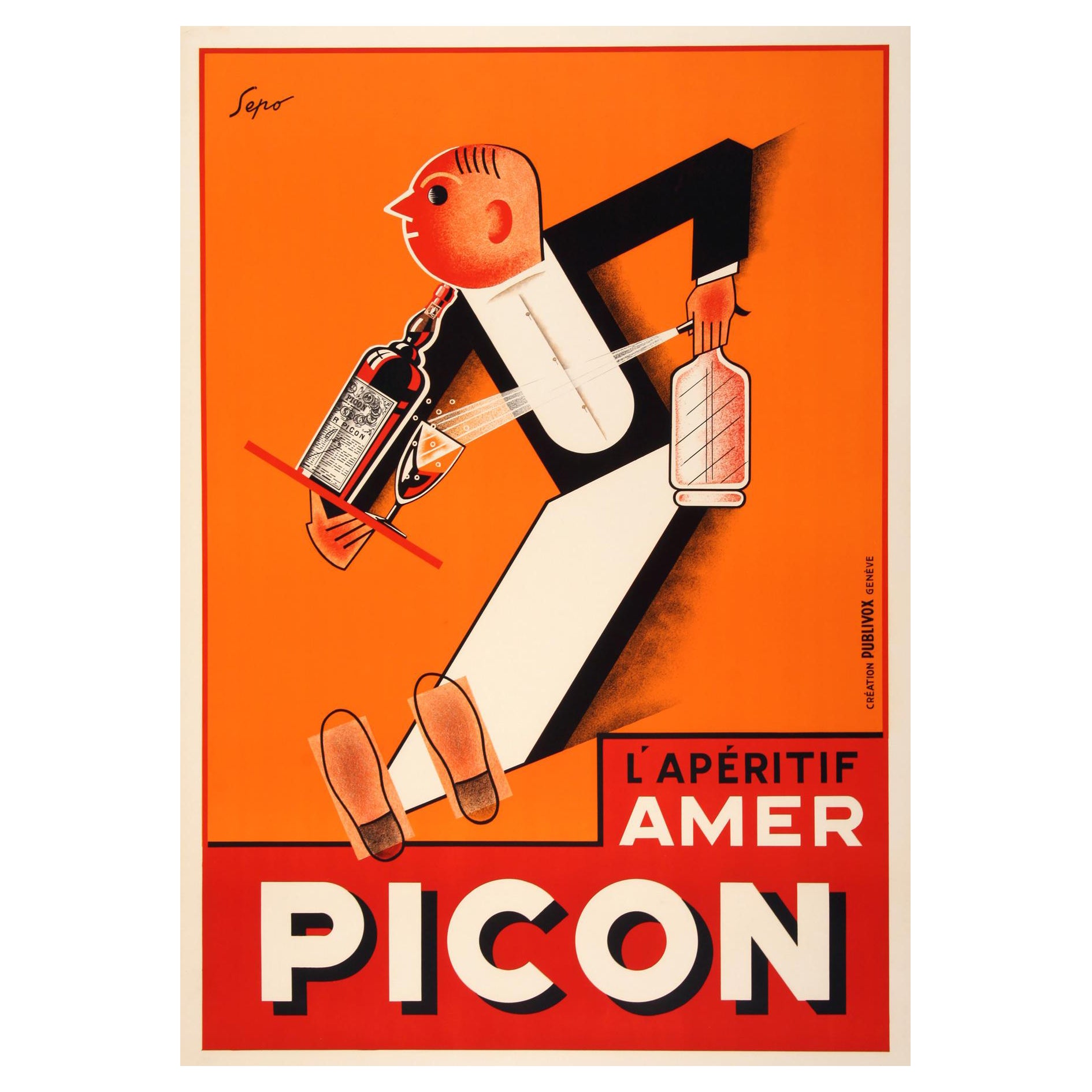 Amer Picon, C1934 Cartel publicitario vintage francés sobre el alcohol, Severo Pozzati
