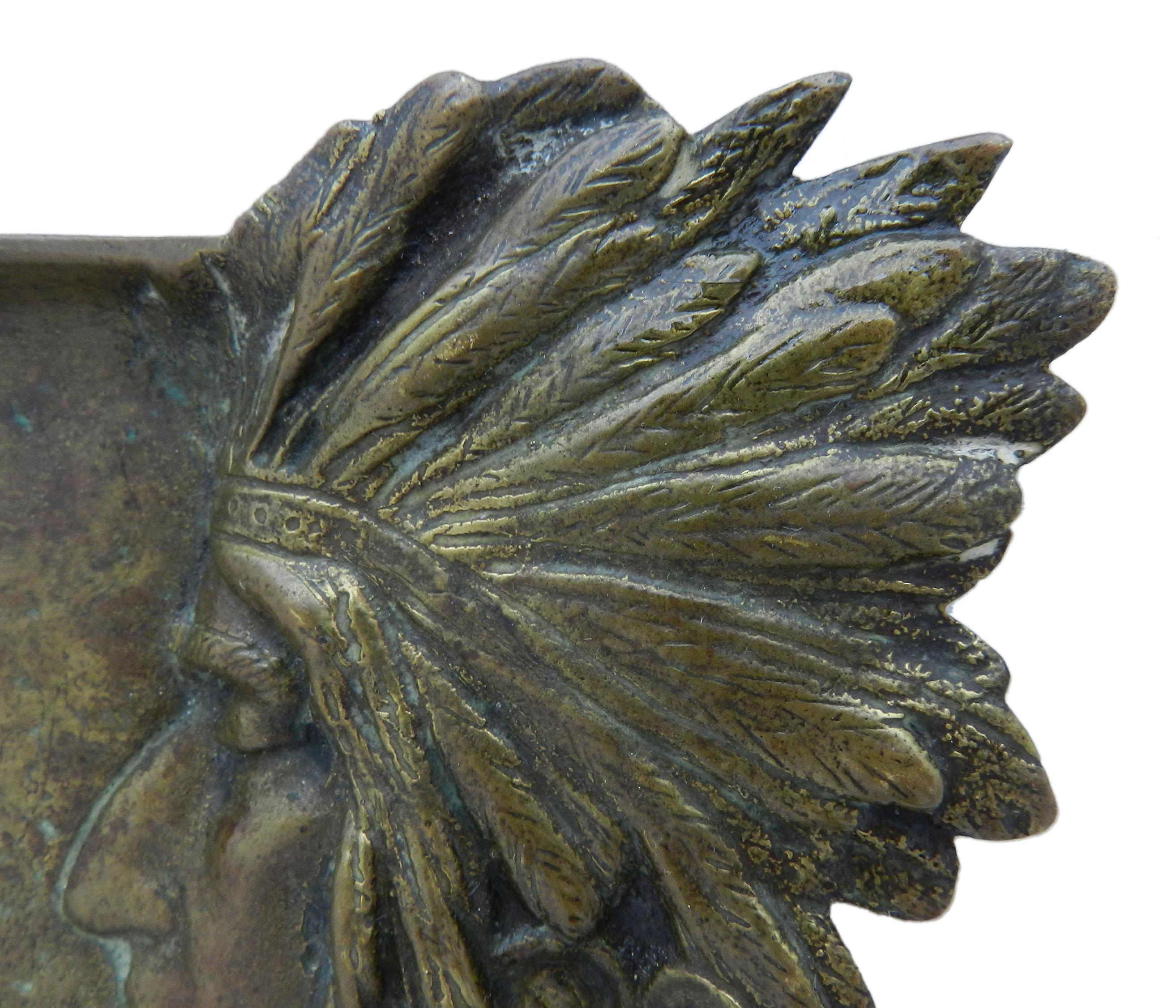 20th Century American Native Head Bronze Dish Vide Poche Ashtray Art Nouveau FREE SHIPPING