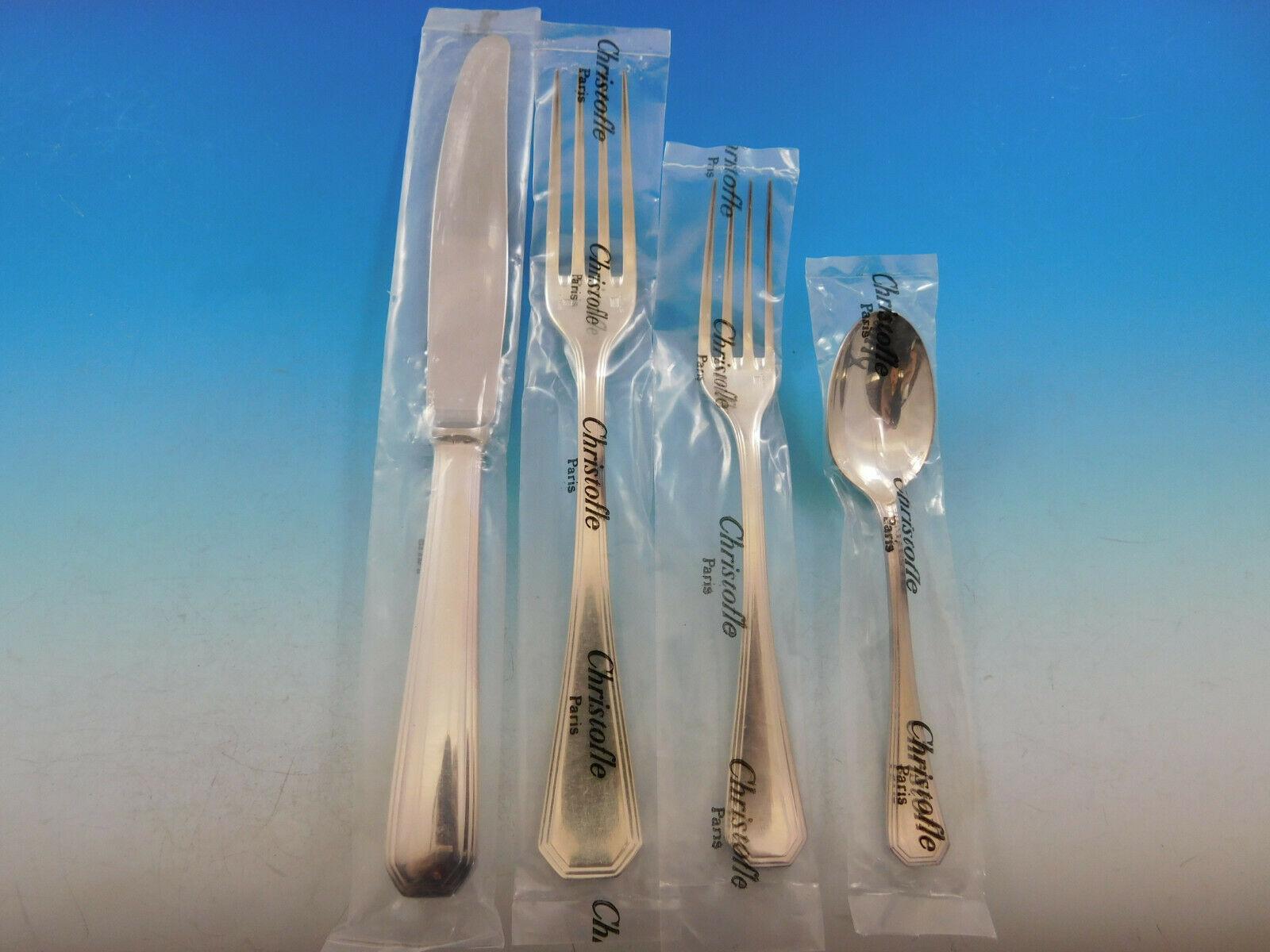 America by Christofle France Silver Plate Flatware Set for 8 Dinner 74 Pcs New In Excellent Condition In Big Bend, WI