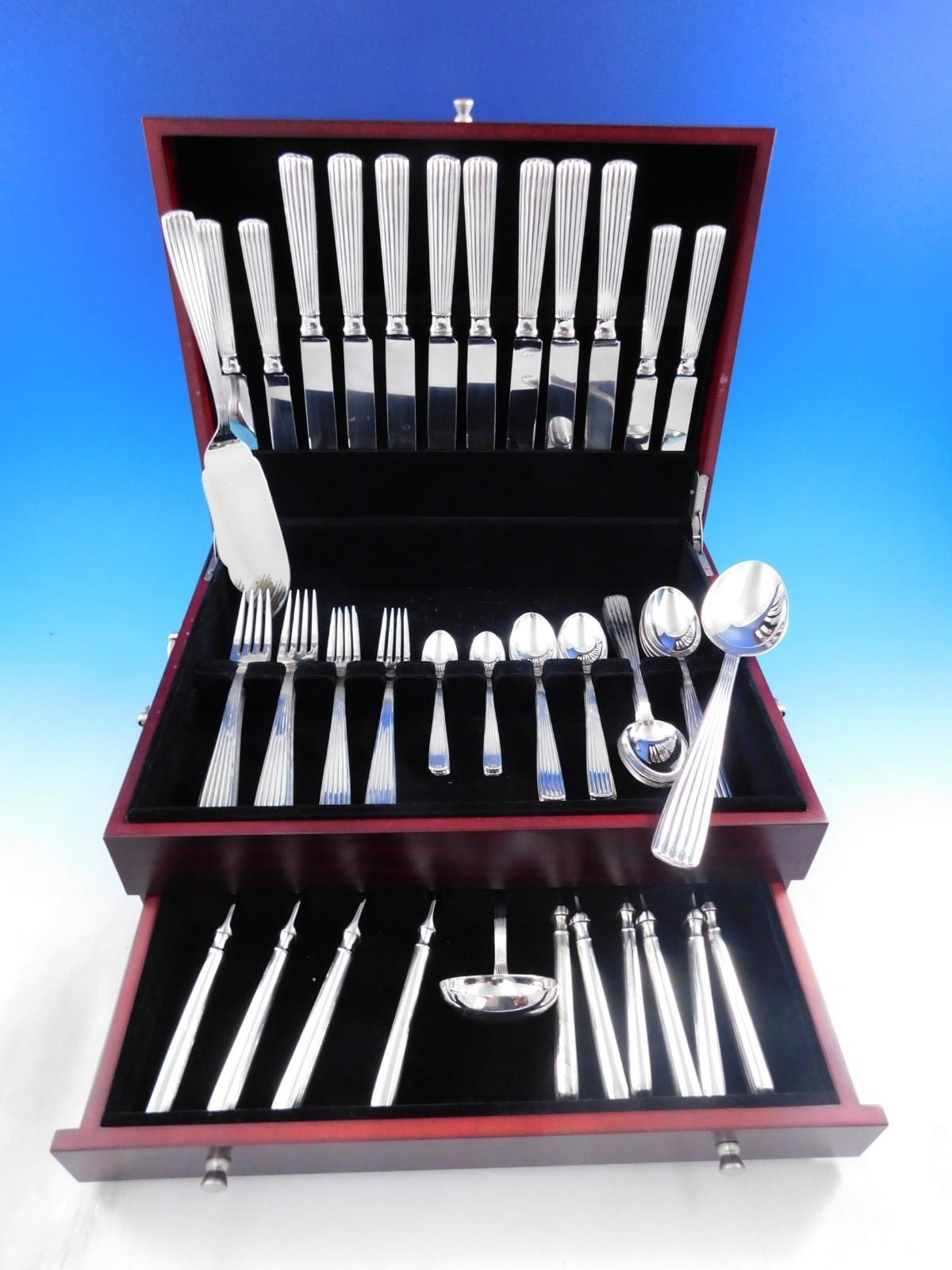 America by Schiavon Sterling Silver Flatware Dinner Set Service 62 Pcs Italy For Sale 2