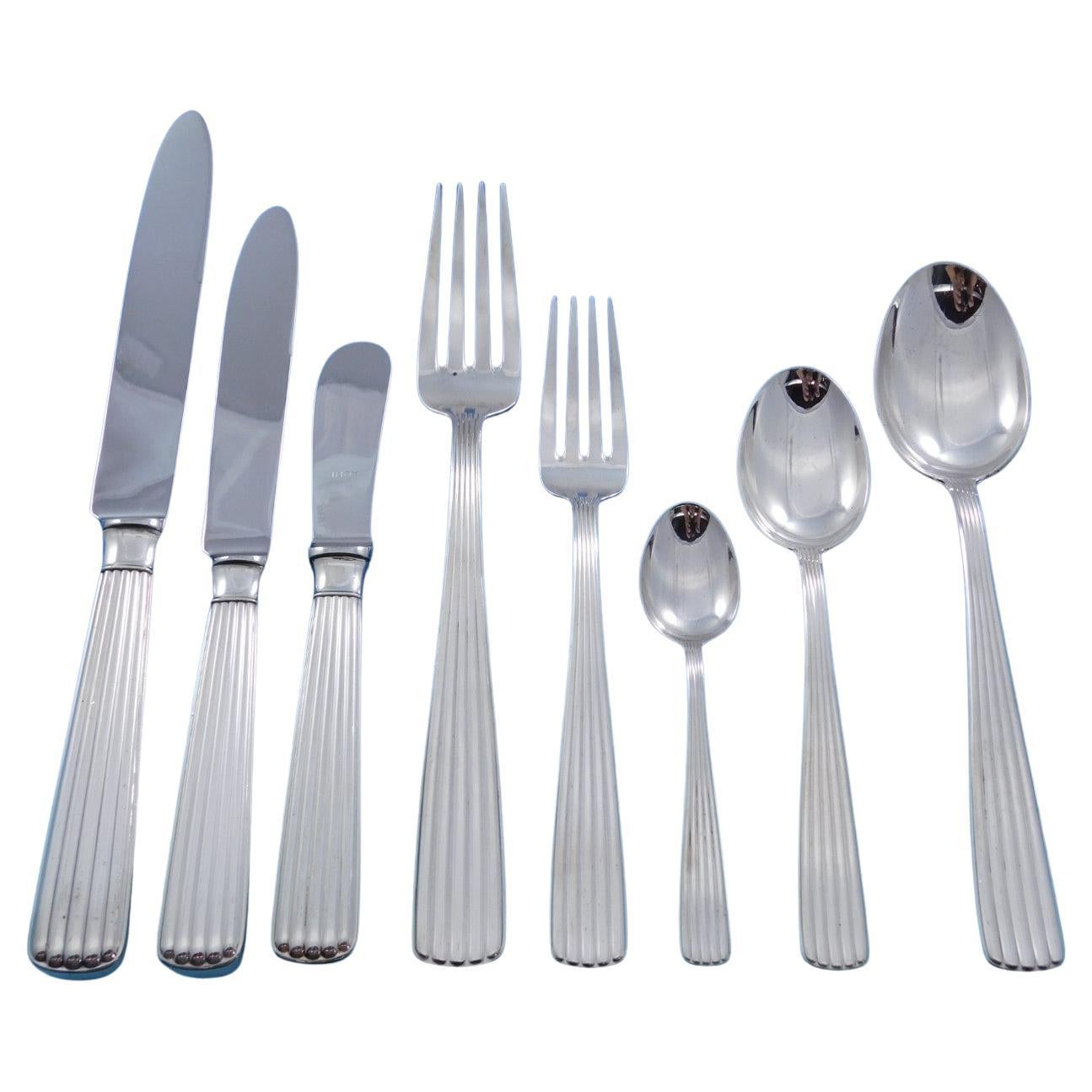 America by Schiavon Sterling Silver Flatware Dinner Set Service 62 Pcs Italy For Sale
