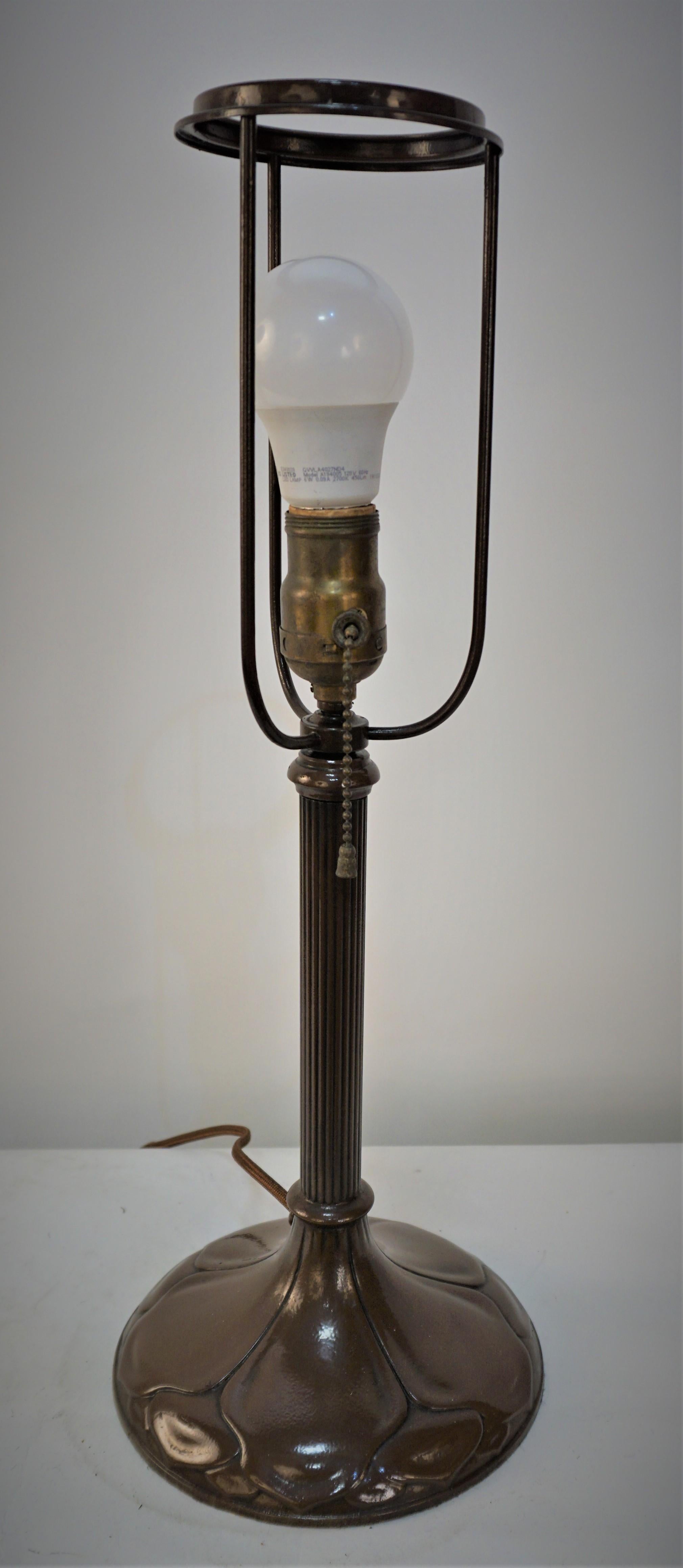Early 20th Century America Handel Lamp with Reverse Painted Glass Shade For Sale
