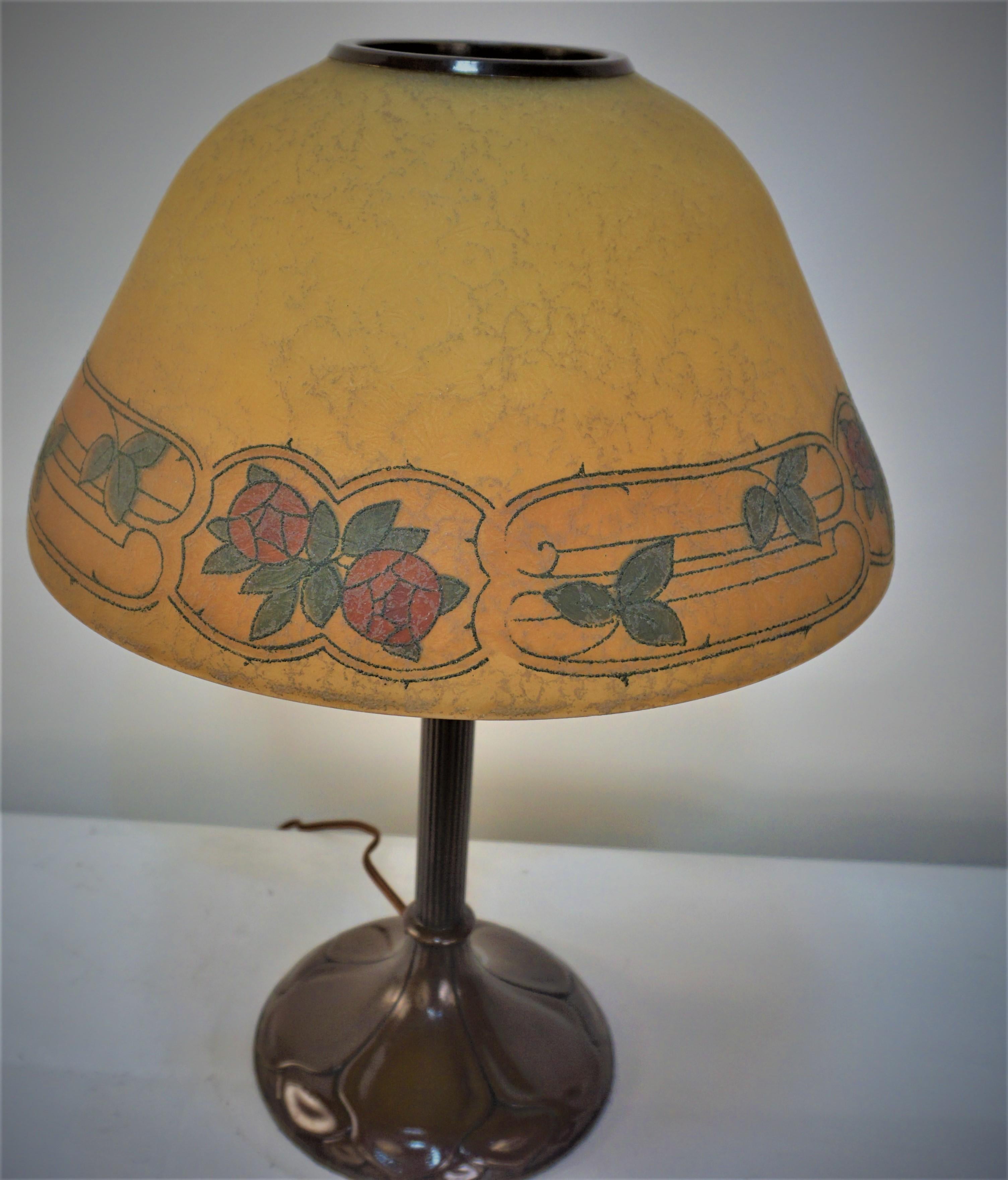 America Handel Lamp with Reverse Painted Glass Shade For Sale 2