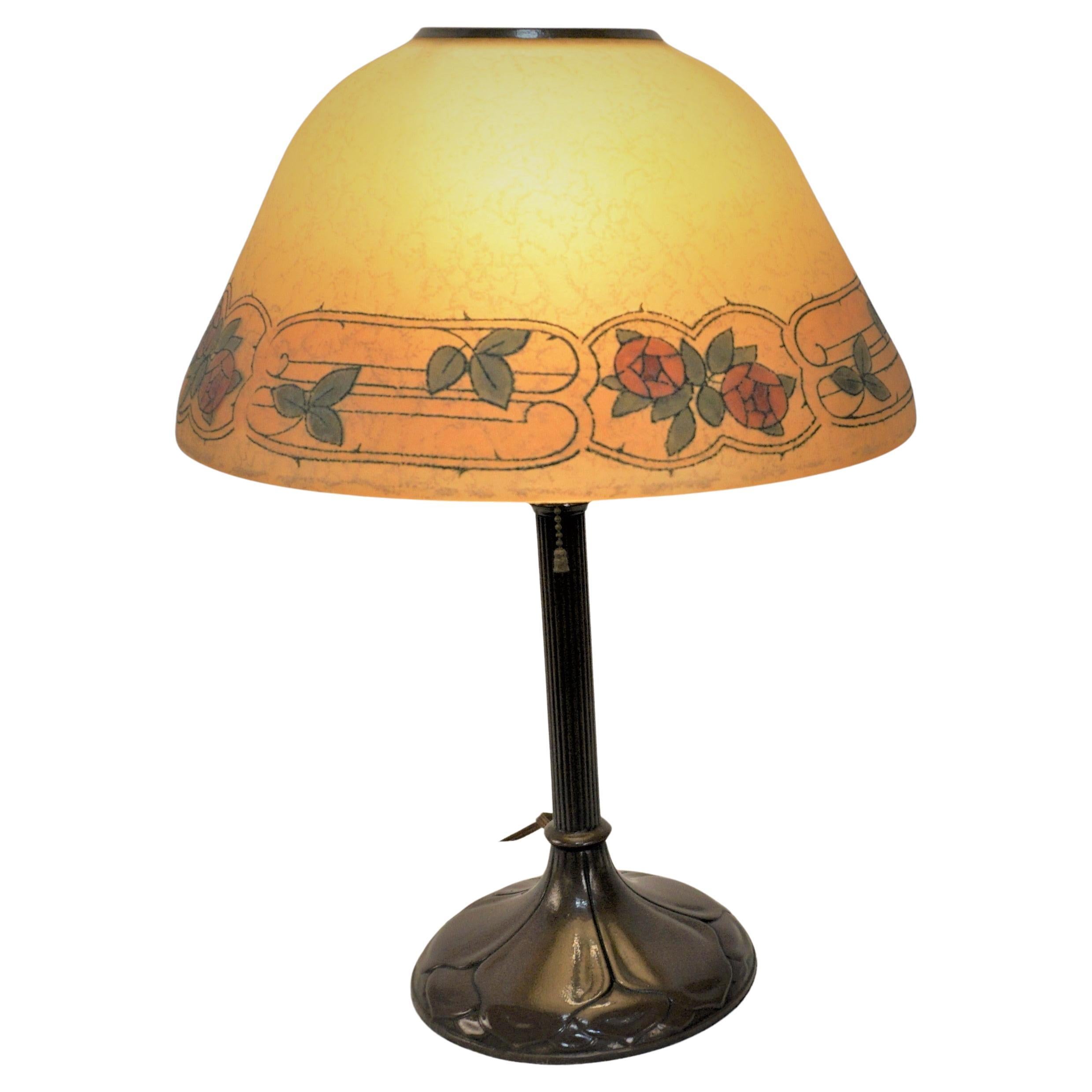 America Handel Lamp with Reverse Painted Glass Shade For Sale
