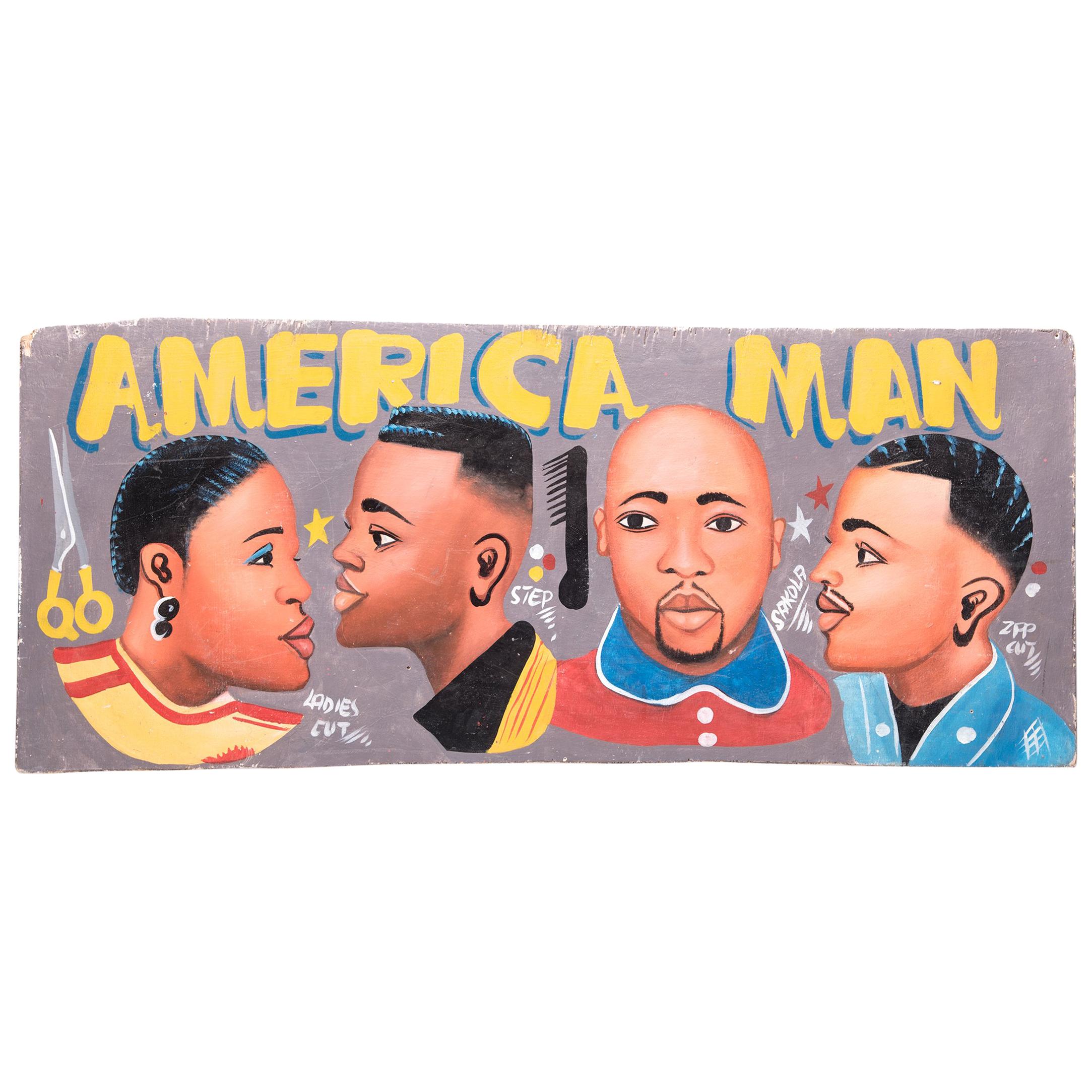 "America Man" Hand-Painted African Barbershop Sign