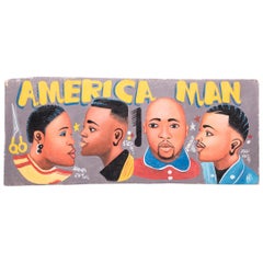 Vintage "America Man" Hand-Painted African Barbershop Sign