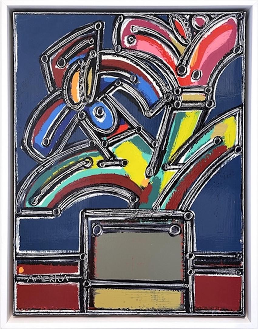 America Martin
"Oh oui aux iris barbus hérités".
Huile et acrylique sur toile
26" x 19.5" encadré

Explorant l
identité de son homonyme et de son pays, America Martin, basée à Los Angeles, s
inspire de son héritage colombien et de la figure humaine