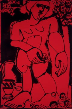Red Sunset, America Martin, Ink on Paper, Red and Black Figurative