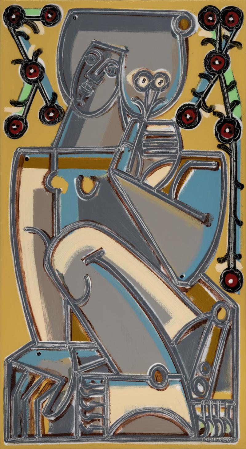 Figura Desnuda Abstracta con Flores, Flores Rojas y Blancas by America Martin