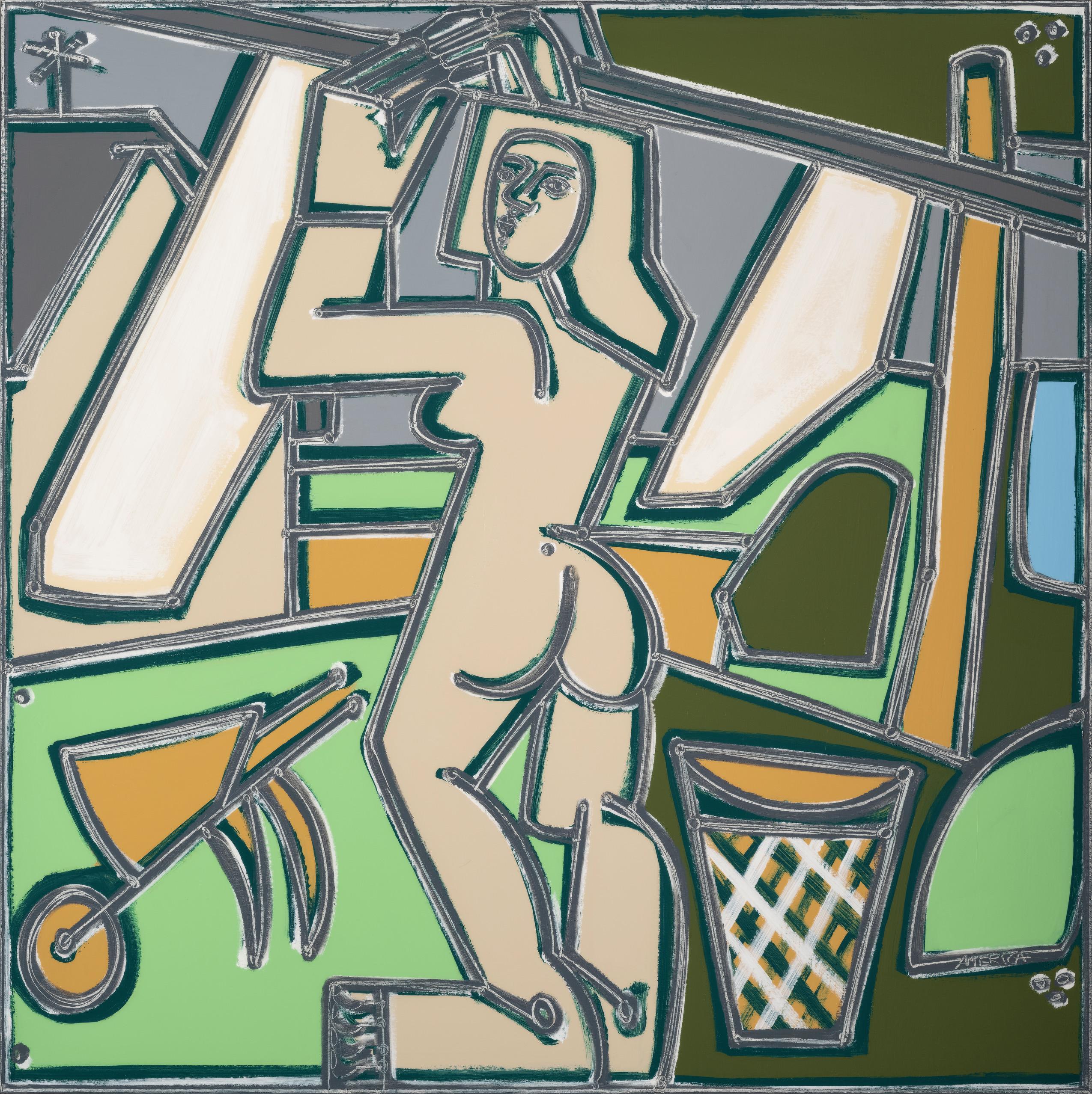 América Martin
"Quita las sábanas de la línea"
Óleo y acrílico sobre lienzo
48 x 48 Pulgadas
49,5 x 49,5 Pulgadas, Enmarcado

Cuadro firmado por America Martin. 

America Martin, afincada en Los Ángeles, explora la identidad de su tocaya y de su
