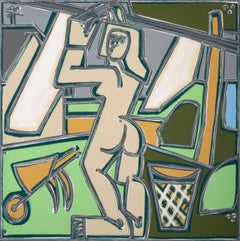 Figura femenina abstracta, pastel_Quita las sábanas de la línea por America Martin