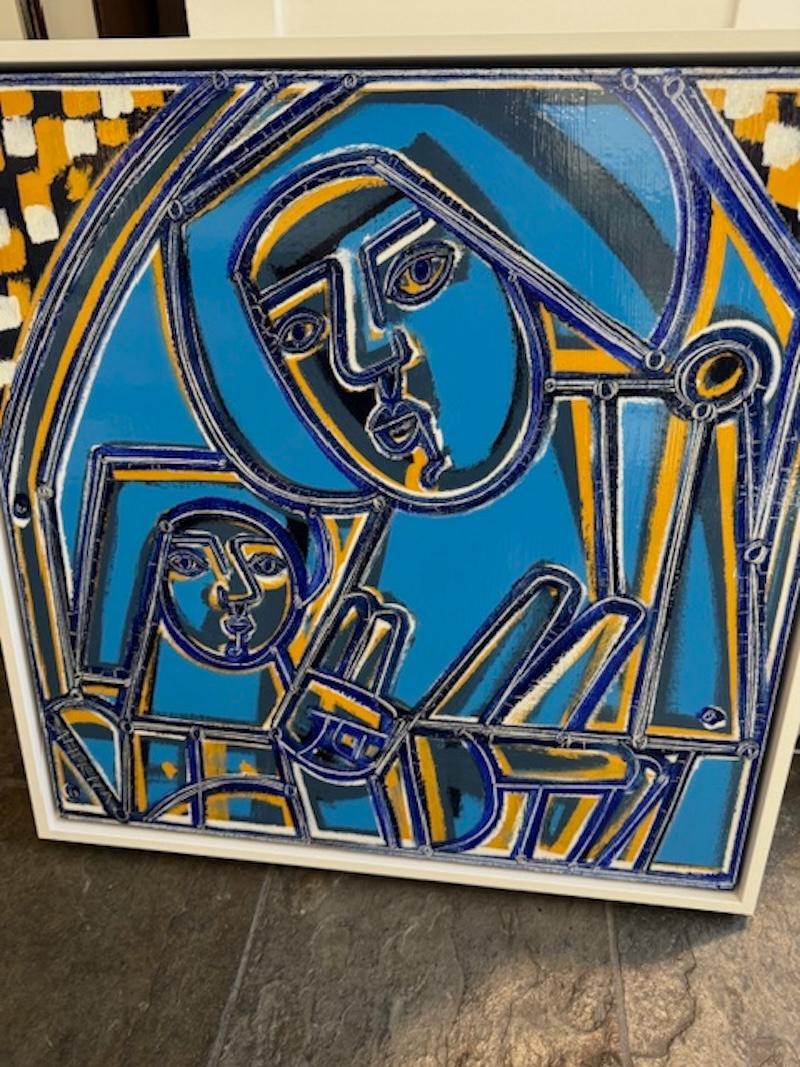 Figure abstraite, Femme et enfant en bleu par America Martin en vente 1
