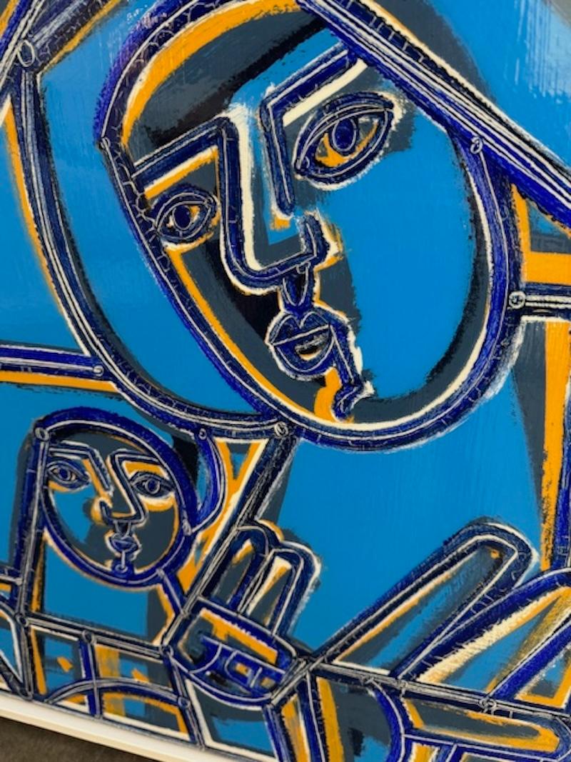 Figure abstraite, Femme et enfant en bleu par America Martin en vente 2