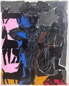 Animals, Figure on paper, Bold lines, The Bull Fighter Collage by America Martin